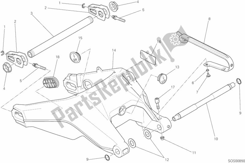 Alle onderdelen voor de Achterste Zwenkarm van de Ducati Monster 797 USA 2020